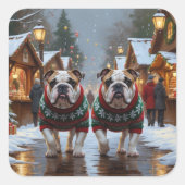 Bulldogs Christmas Snow Holiday Quadratischer Aufkleber (Vorderseite)