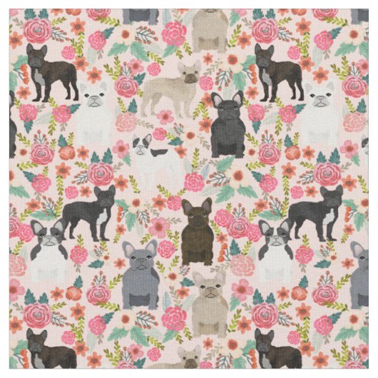 Bulldogs Floral Vintag rosa Stoff (Nahaufnahme)