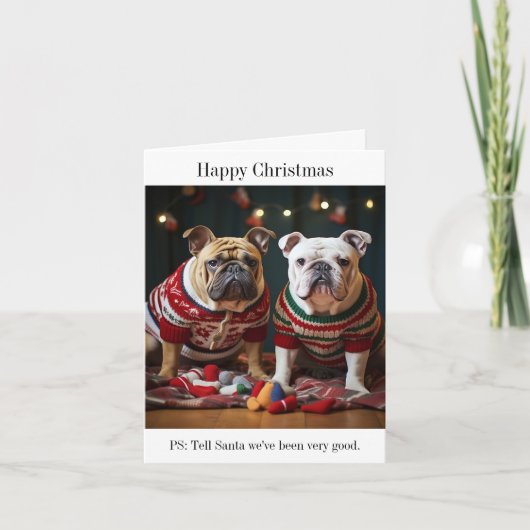 Bulldogs in Christmas Sweaters Karte (Vorderseite)