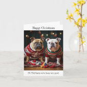 Bulldogs in Christmas Sweaters Karte (Gelbe Blume)