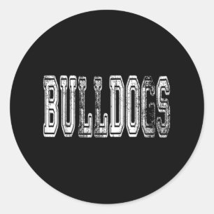 Bulldogs Maskottchen Bedrängtes Vintage-Schulsport Runder Aufkleber