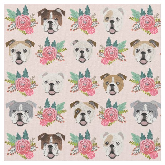 Bulldogs pinkfarbene Blüten Stoff (Nahaufnahme)