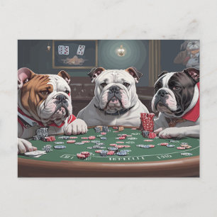 Bulldogs playing poker feiertagspostkarte