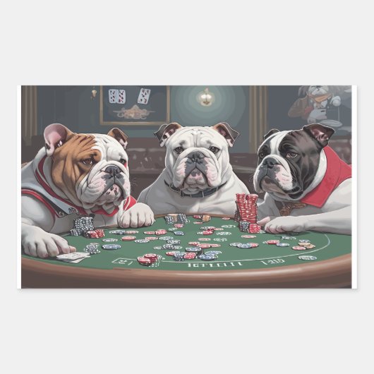 Bulldogs playing poker rechteckiger aufkleber (Vorderseite)