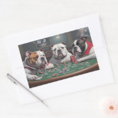 Bulldogs playing poker rechteckiger aufkleber (Umschlag)