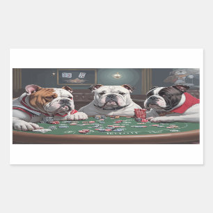Bulldogs playing poker rechteckiger aufkleber