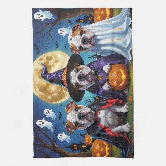 Bulldogs Pumpkin Halloween Funny Geschirrtuch (Vertikal)