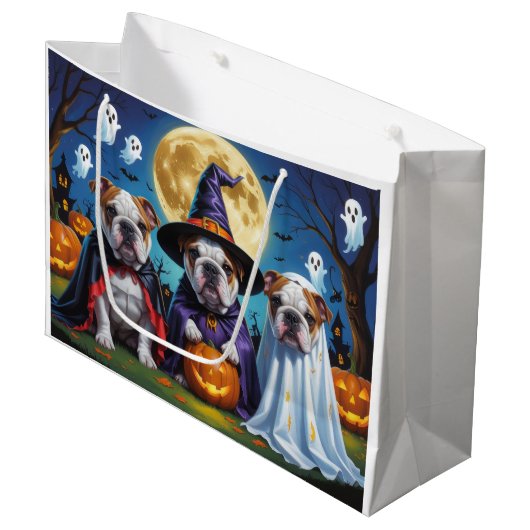 Bulldogs Pumpkin Halloween Funny Große Geschenktüte (Vorderseite Schrägansicht)