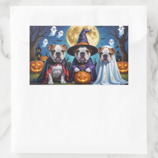 Bulldogs Pumpkin Halloween Funny Rechteckiger Aufkleber (Tasche)