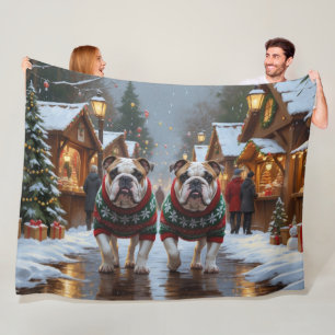 Bulldogs Weihnachten Schnee Urlaub Fleecedecke