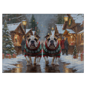 Bulldogs Weihnachten Schnee Urlaub Schneidebrett