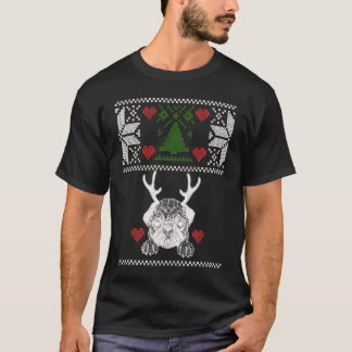 Bulldogs with Antlers ugly Christmas Apparel Xmas T-Shirt