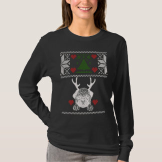 Bulldogs with Antlers ugly Christmas Apparel Xmas T-Shirt