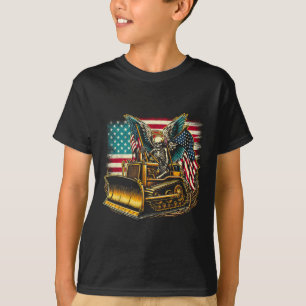 Bulldozer American Flag Halloween Skull T-Shirt