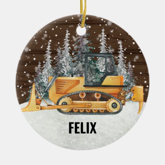 Bulldozer Baufahrzeug Weihnachten Keramik Ornament (Vorne)