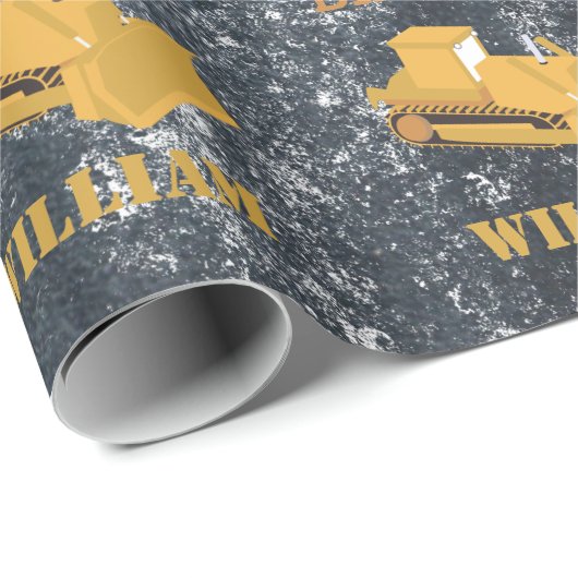 Bulldozer Bauwagen Birthday Boy Geschenkpapier (Rolleneckpunkt)