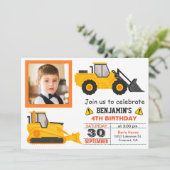 Bulldozer Construction Kindergeburtstag Foto Einla Einladung (Stehend Vorderseite)