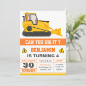 Bulldozer Construction Kindergeburtstag Party Einladung (Stehend Vorderseite)