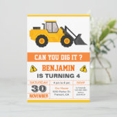 Bulldozer Construction Kindergeburtstag Party Einladung (Stehend Vorderseite)