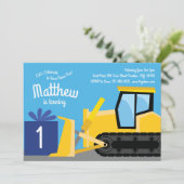Bulldozer Einladungen zum 1. Geburtstag (Stehend Vorderseite)
