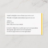 Bulldozer für gelbe Bauweise des Weißen Unternehme Visitenkarte (Rückseite)