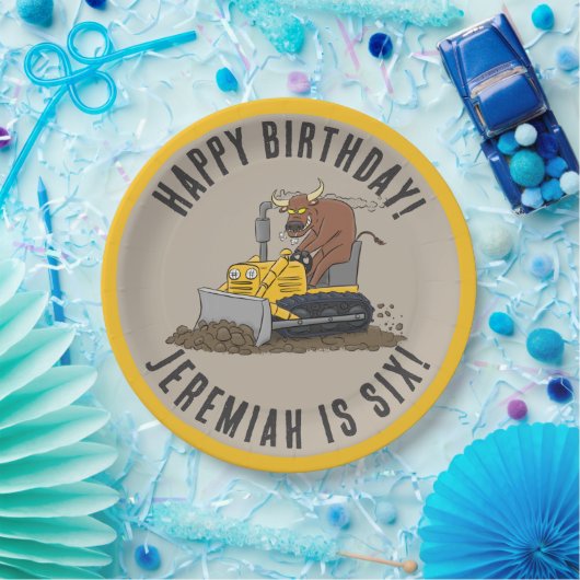Bulldozer-Geburtstag personalisiert Pappteller (Party)