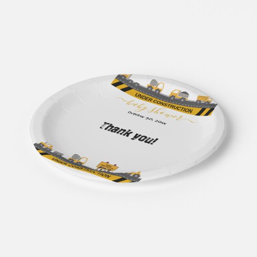 Bulldozer-Kinderdusche im Bauwesen Pappteller (Schrägansicht)