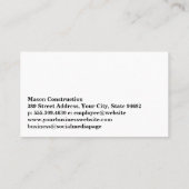 Bulldozer | Konstruktion | Auftragnehmer Visitenkarte (Rückseite)