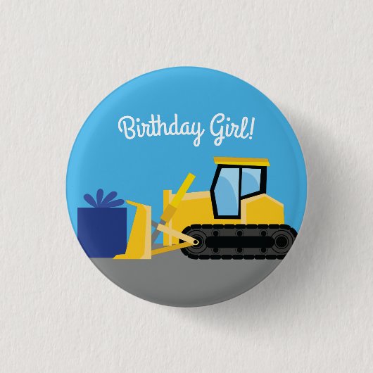 Bulldozer Niedlich 1. Geburtstag Party Bau Button (Vorderseite)