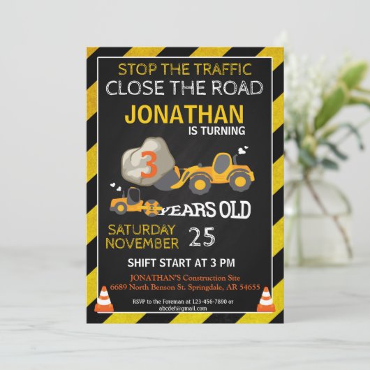 BULLDOZER-PARTY EINLADUNG (Stehend Vorderseite)