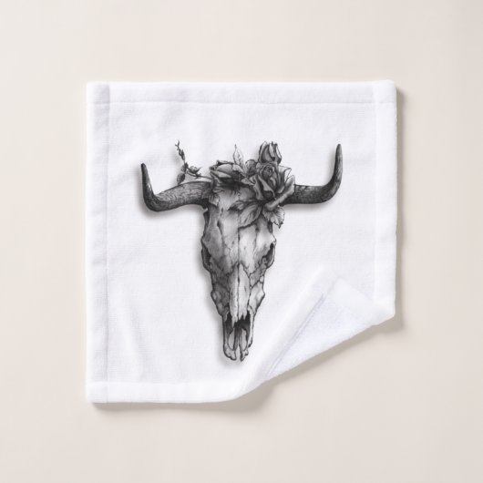 Bulle Schädel und Rose, schwarz und weiß Badhandtuch Set (Waschlappen)