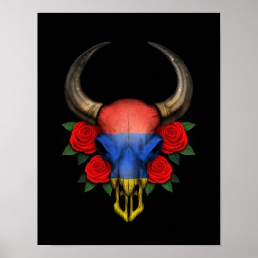 Bulle Skull mit Rote Rosen unter armenischer Flagg Poster (Vorne)