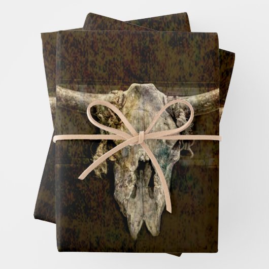 Bulle Skull Western Country Braun Alte Rustikale G Geschenkpapier Set (Beispiel)