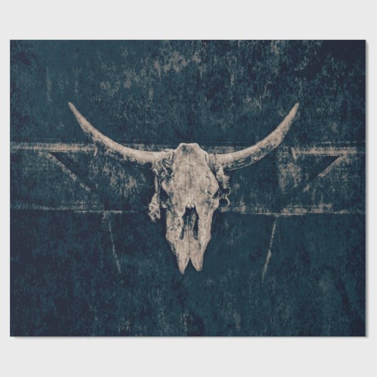 Bulle Skull Western Grau Rustikale Alte Grunge Geschenkpapier (Flach)