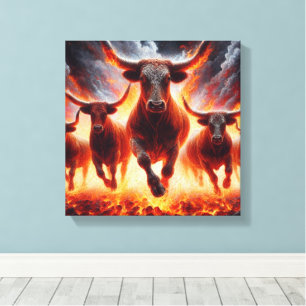 Bullen, die sich durch eine zwielichtige Landschaf Leinwanddruck