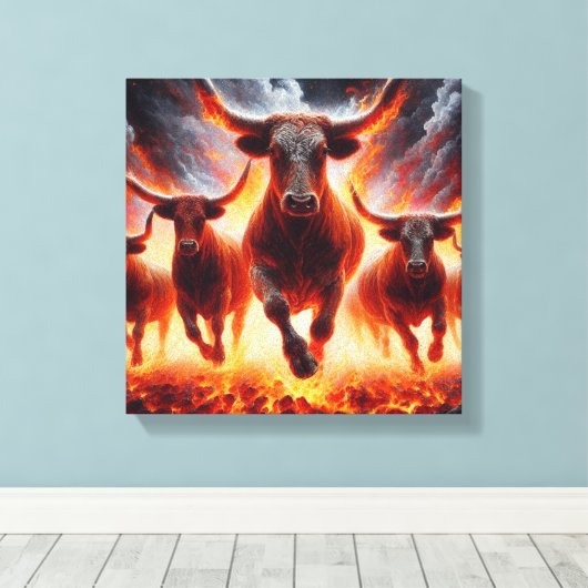 Bullen, die sich durch eine zwielichtige Landschaf Leinwanddruck (Insitu (Holzboden))