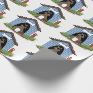 Bullenhund im Hundehaus mit Hydranten Geschenkpapier