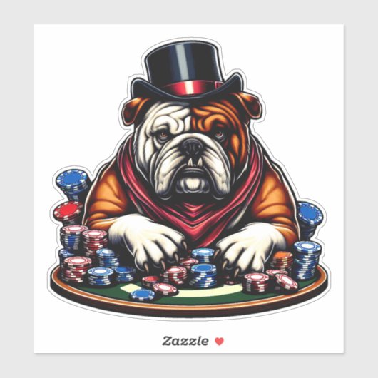 Bullenhund spielt Poker-Spielkasino-Kunst Aufkleber (Blatt)
