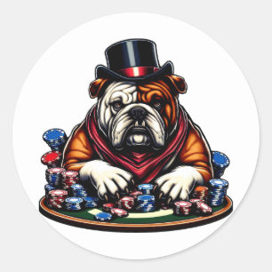 Bullenhund spielt Poker-Spielkasino-Kunst Runder Aufkleber