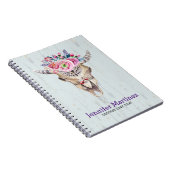 Bullenschädel mit rosa Blume und rosa Hornen Notizblock (Rechte Seite)