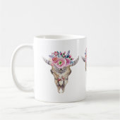 Bullenschädel und farbenfrohe Rose und Buckel Kaffeetasse (Links)