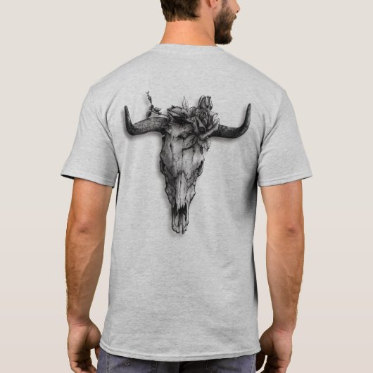 Bullenschädel und Rose (hinten) T-Shirt (Rückseite)
