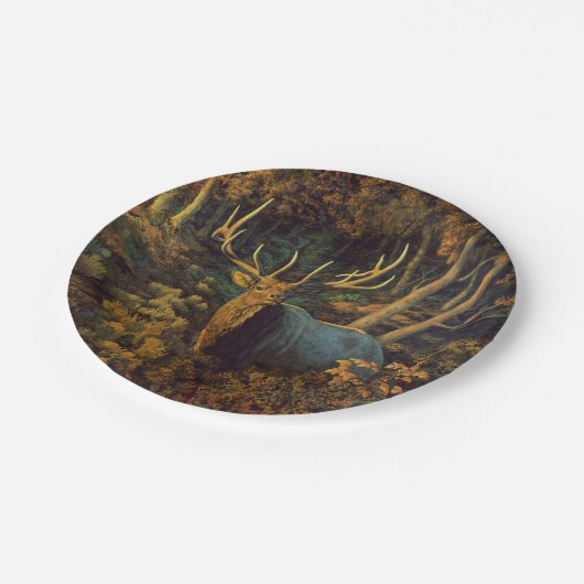 Bullenstech im Herbstwald Pappteller (Schrägansicht)