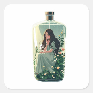 Bullet Journaling Series1 - Terrarium Girl 1 Quadratischer Aufkleber