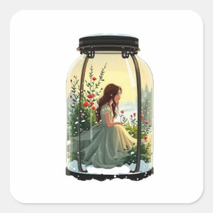 Bullet Journaling Series2 - Terrarium Girl 2 Quadratischer Aufkleber