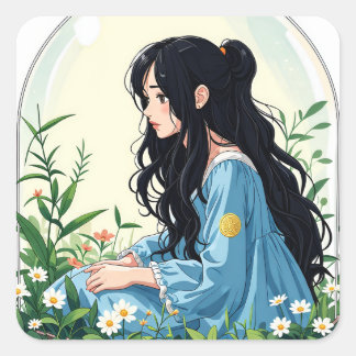 Bullet Journaling Series4 - Terrarium Girl 4 Quadratischer Aufkleber