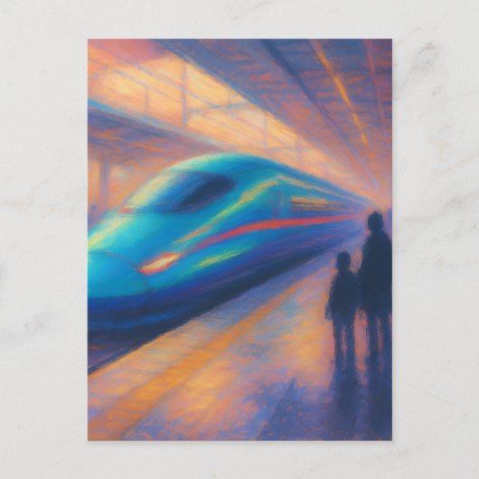 Bullet Train Arrival - Pastel Painting Style Postkarte (Vorderseite)