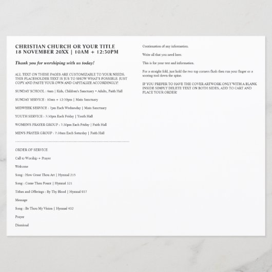 Bulletin Template für die Dusk Scripting Church (Rückseite)