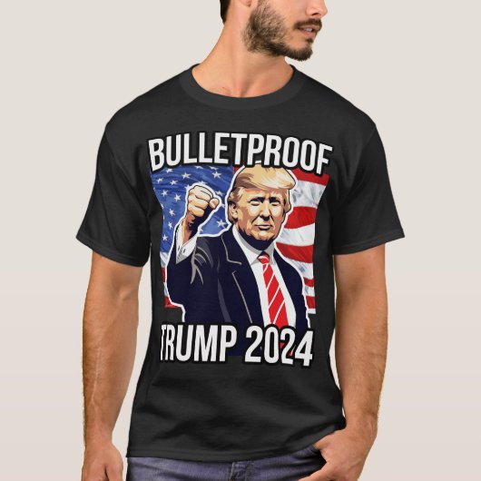 Bulletproof Pro Donald Trump 2024 Wahl USA T-Shirt (Vorderseite)