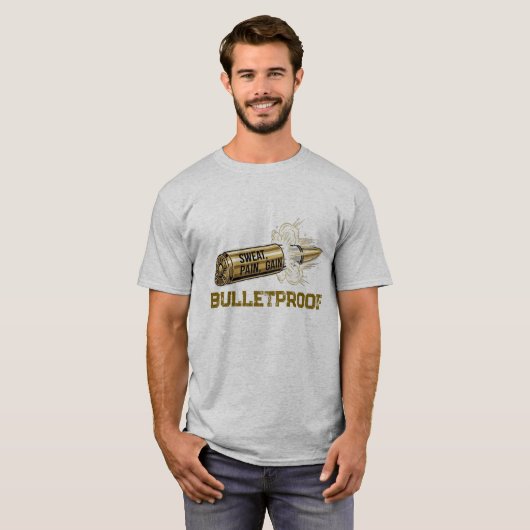 Bulletproof: Sweat, Pain, Gain - Motivational Desi T-Shirt (Vorne ganz)